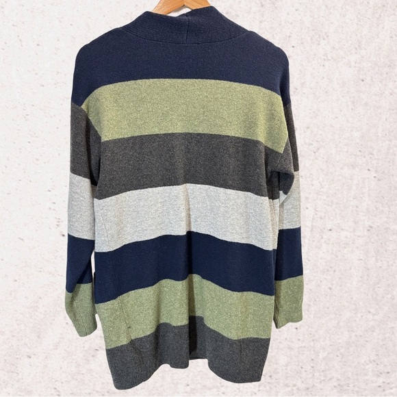 Tribal Blue and Green Striped Cardigan Sweater - Picture 2 of 4